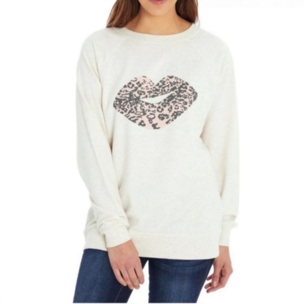 Wildfox Statement Sweatshirt Leopard Print Lips Large